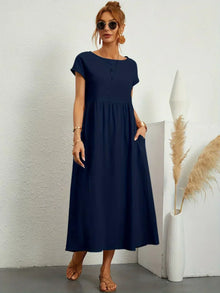 Gabrielle™ - Fließendes Midikleid mit zeitloser Eleganz in Marineblau
