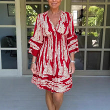 Midikleid Damen | Gemustertes Kleid mit 3/4-Ärmeln in Rot