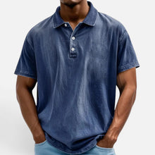 Poloshirt Kurzarm Baumwolloptik Umlegekragen Knopfleiste in Blau