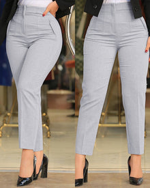 Claudia – Damenhose mit hoher Taille und schmalem Schnitt sowie Zierfalten in Hellgrau