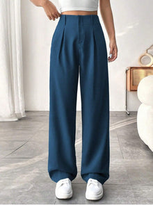 Damen Elegante Bundfaltenhose mit weitem Schnitt Drune in Pfaublau