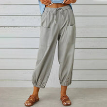 Damen Leichte Cropped Sommer Hose mit Kordelzug in Hellgrau