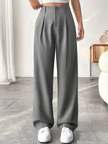 Damen Elegante Bundfaltenhose mit weitem Schnitt Drune in Hellgrau