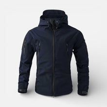Herren Softshell Jacke mit Kapuze und Reissverschluss in Blau