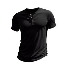 Herren Sommer Slim Fit Henley T-shirt in Schwarz
