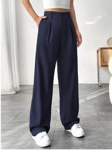 Damen Elegante Bundfaltenhose mit weitem Schnitt Drune in Marineblau