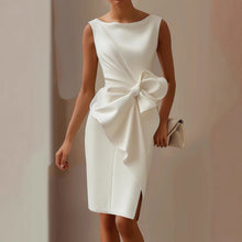Damen Sommer Schleifen Detail Drapiert Midikleid in Weiß