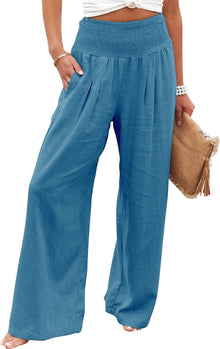 Damen lässige Palazzo-Hose mit elastischem Taillenbund und Seitentaschen Drune in Blau