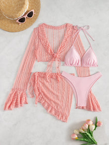 Damen Bikini-Set mit crop-top und lässigem Wickelrock Drune in Rosa