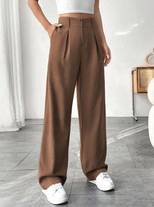 Damen Elegante Bundfaltenhose mit weitem Schnitt Drune in Kamelfarben