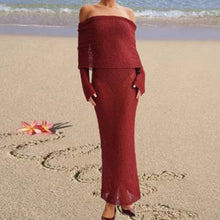 Damen Off-Shoulder Strickkleid mit langen Ärmeln und eleganter Silhouette Drune in Weinrot