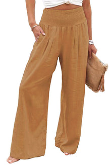 Damen lässige Palazzo-Hose mit elastischem Taillenbund und Seitentaschen Drune in Hellbraun