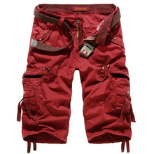 Herren unifarbene Cargo-Shorts mit mehreren Taschen in Rot