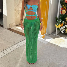 Damen Häkel-Strandrock mit transparentem Netzdesign und hohem elastischen Bund Drune in Grün