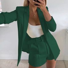 Damen Modisches Blazer-Set mit figurbetontem Schnitt und hoch taillierten Shorts Drune in Dunkelgrün