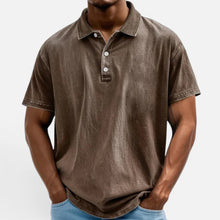 Poloshirt Kurzarm Baumwolloptik Umlegekragen Knopfleiste in Braun
