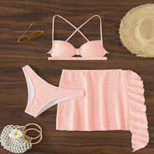 Damen Bikini-Set mit trägerlosem Oberteil, hohem Beinausschnitt und fließendem Rock Drune in Rosa
