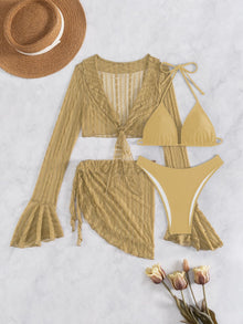 Damen Bikini-Set mit crop-top und lässigem Wickelrock Drune in Beige