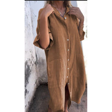 Damen Boho Hemdblusen midikleid mit Knopfleiste und lockerem Schnitt in Khaki