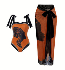 Damen Badeanzug mit luftiger Wickelrock Drune in Braun