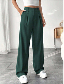 Damen Elegante Bundfaltenhose mit weitem Schnitt Drune in Grün