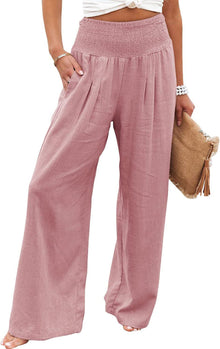 Damen lässige Palazzo-Hose mit elastischem Taillenbund und Seitentaschen Drune in Rosa