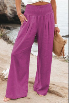 Damen lässige Palazzo-Hose mit elastischem Taillenbund und Seitentaschen Drune in Magenta