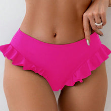 Damen Bikinihose mit verspieltem Rüschendesign und hohem Bund Drune in Magenta