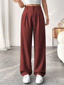Damen Elegante Bundfaltenhose mit weitem Schnitt Drune in Weinrot