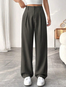 Damen Elegante Bundfaltenhose mit weitem Schnitt Drune in Militärgrün