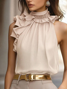 Damen Elegante Bluse mit Rüschendetails und hochgeschlossenem Kragen Drune in Aprikose