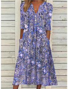 Damen V-Ausschnitt Blumig Sommer Midikleid in Lila