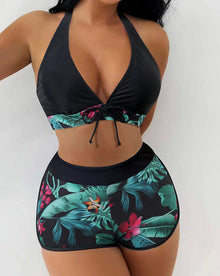 Damen Bikini-Set mit verspieltem Halter-Oberteil und sportlicher Shorts Drune in N/A