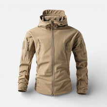 Herren Softshell Jacke mit Kapuze und Reissverschluss in Beige