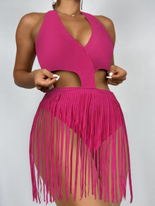 Damen Einteiler Badeanzug mit fransigem Rock Drune in Magenta