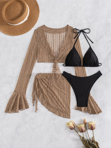 Damen Bikini-Set mit crop-top und lässigem Wickelrock Drune in Braun