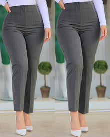 Claudia – Damenhose mit hoher Taille und schmalem Schnitt sowie Zierfalten in Dunkelgrau