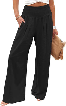 Damen lässige Palazzo-Hose mit elastischem Taillenbund und Seitentaschen Drune in Schwarz