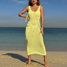 Damen trendiges Strickkleid mit floralem Dekor und raffiniertem Schnitt Drune in Gelb