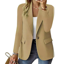 Damen Eleganter Casual Blazer mit Modernen Taschen und Dezentem Knopf Drune in Hellkhaki