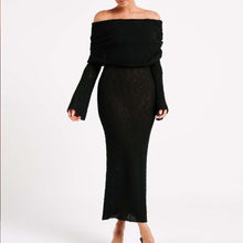 Damen Off-Shoulder Strickkleid mit langen Ärmeln und eleganter Silhouette Drune in Schwarz