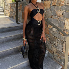 Damen Häkel-Strandrock mit transparentem Netzdesign und hohem elastischen Bund Drune in Schwarz