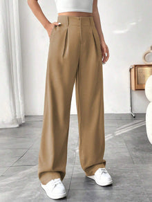 Damen Elegante Bundfaltenhose mit weitem Schnitt Drune in Khaki
