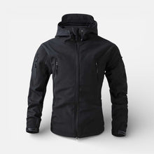Herren Softshell Jacke mit Kapuze und Reissverschluss in Schwarz