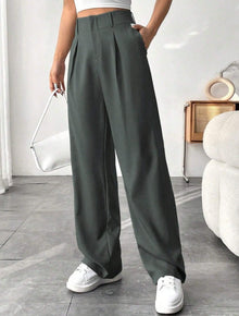 Damen Elegante Bundfaltenhose mit weitem Schnitt Drune in Dunkelgrau