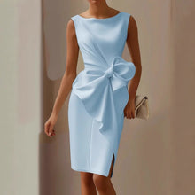 Damen Sommer Schleifen Detail Drapiert Midikleid in Blau