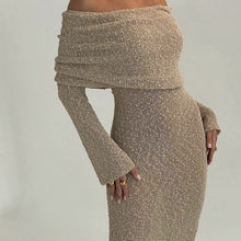 Damen Off-Shoulder Strickkleid mit langen Ärmeln und eleganter Silhouette Drune in Khaki