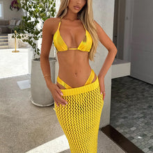 Damen Häkel-Strandrock mit transparentem Netzdesign und hohem elastischen Bund Drune in Gelb