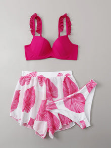 Damen Bikini-Set mit Rüschendetails und fließendem Rock Drune in Mehrfarbig