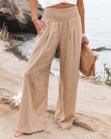 Damen lässige Palazzo-Hose mit elastischem Taillenbund und Seitentaschen Drune in Khaki